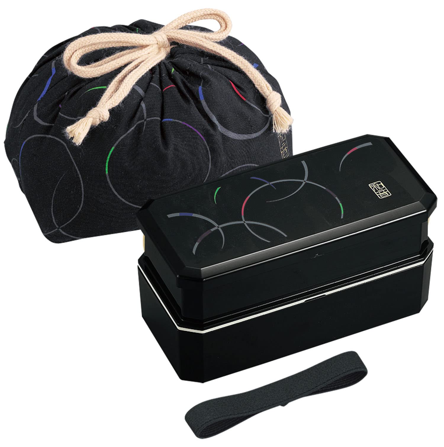 Osk 1 X Cool Japanese Bento Lunch Box With Belt, Bag Chopsticks - Waon Black