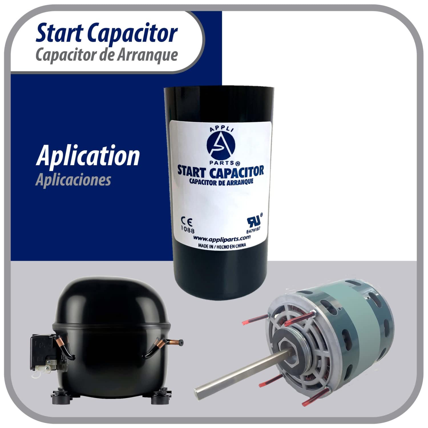Appli Parts Motor Start Capacitor 161-193 Mfd (Microfarads) Uf 250 Vac Universal Fit For Electric Motor Applications 1-716 In Wi