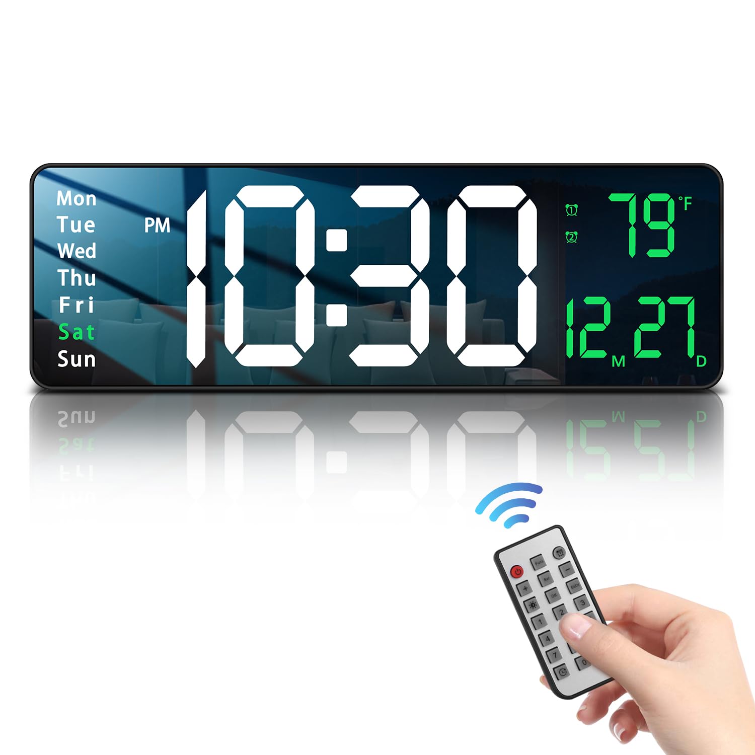 Jofomp Modern 16 Large Digital Wall Clock With Remote Control, Led Display, Auto-Dimming, Countdown, Temperature, Calendar - 12/