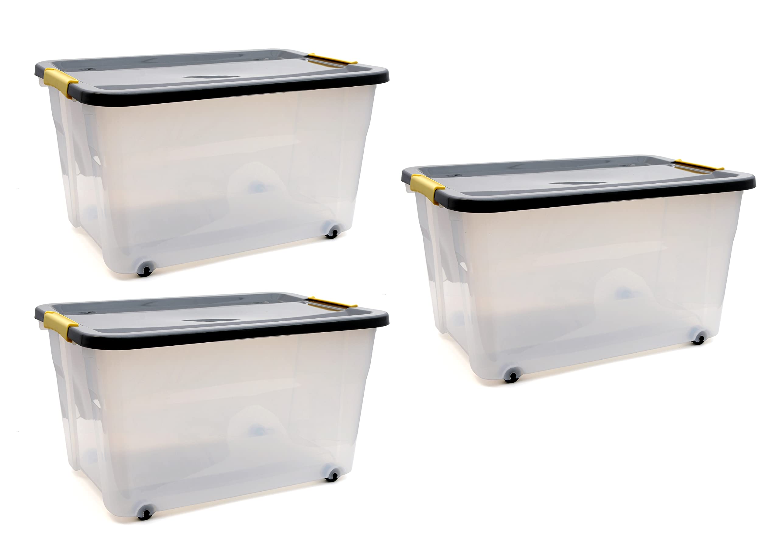 Snazzy 3 Pack 35 Litre Large Plastic Container Multipurpose Stackable Storage Box With Lid, Handles, & Wheels