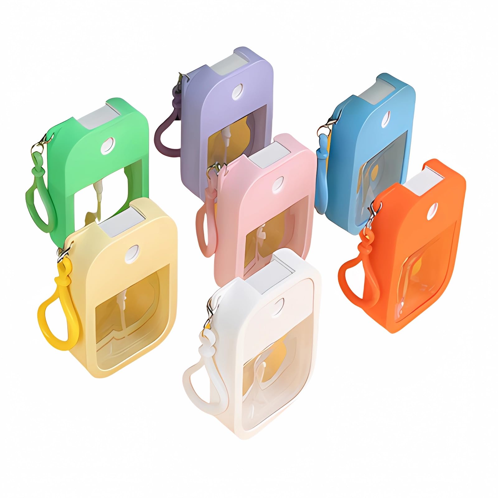 Emissu 7 Pieces Portable Perfume Spray Bottle, 38Ml Mini Card Shape Reusable Sprayer Bottle With Hook And Silicone Case For Hand