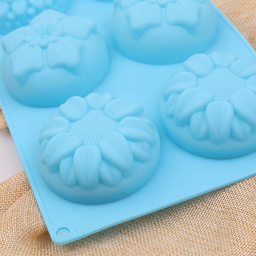 Homedge 6-Cavity Silicone Flowers Shaped Mold, Set Of 3Pcs Non Stick Silicone Mixed Sunflowers, Daisy Mold For Candy Chocolate J