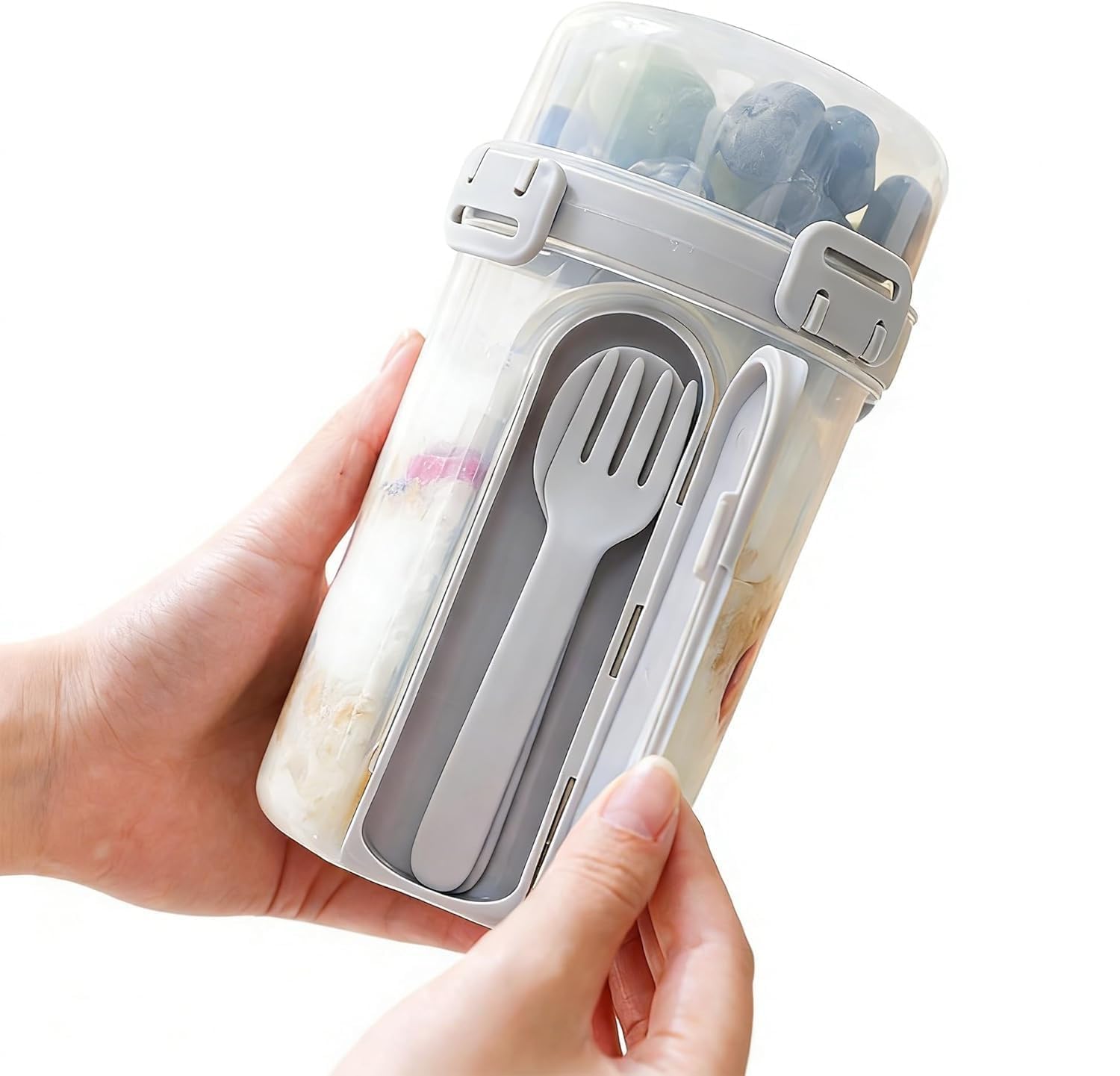 Terxa Double Layer Salad Cup | Portable Fresh Keeping Box | Plastic Salad Cup Container With Lid & Fork & Spoon | For Fruits/Yog