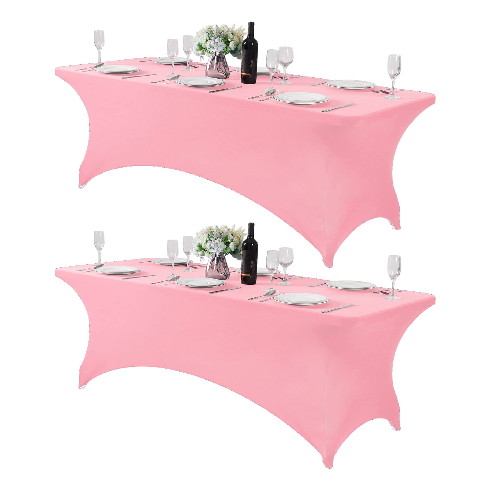 Hezuzo 2Pack Spandex Table Cover For 8Ft Table Universal Fitted Stretch Tablecloth For Party, Banquet, Wedding And Events-Rose Q