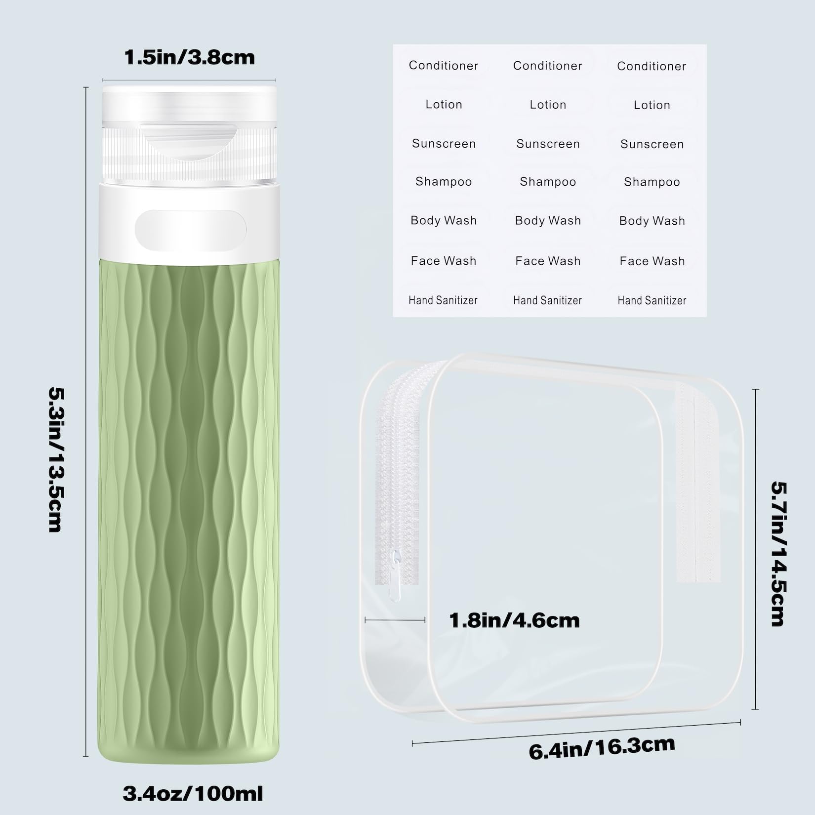 Yealife Travel Bottles For Toiletries, Tsa Approved 3.4Oz Travel Size Containers, Bpa Free Leak Proof Silicone Traveling Bottles