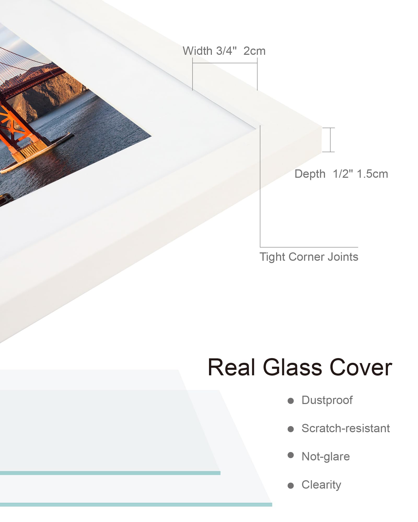 Hongkee 5x7 Picture Frame (4 Pack, White) Made of Real Glass and Wooden Frame - Display Pictures 4x6 with Mat or 5x7 Without Mat