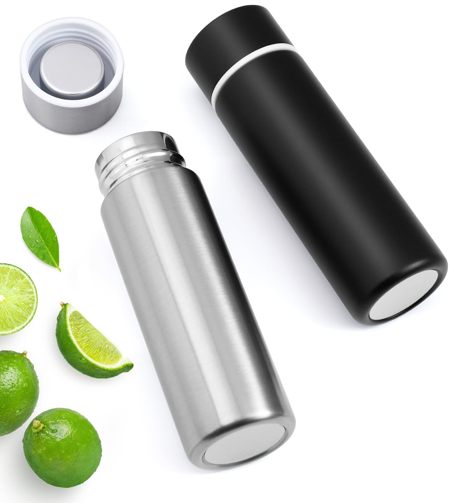 Enjamyo 2 Pack Mini Water Bottle 4.4 oz Silver Matte Black