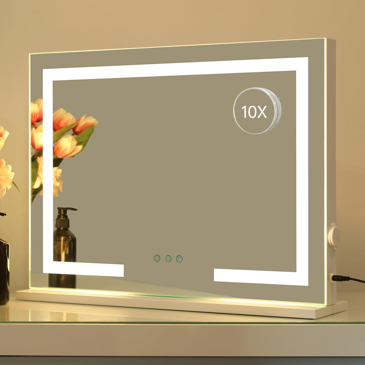Hompen Vanity Mirror With Lights Lighted Makeup Mirror With Lights, Dimmable 3 Modes Led Light Strips Touch Control Light Up Mir
