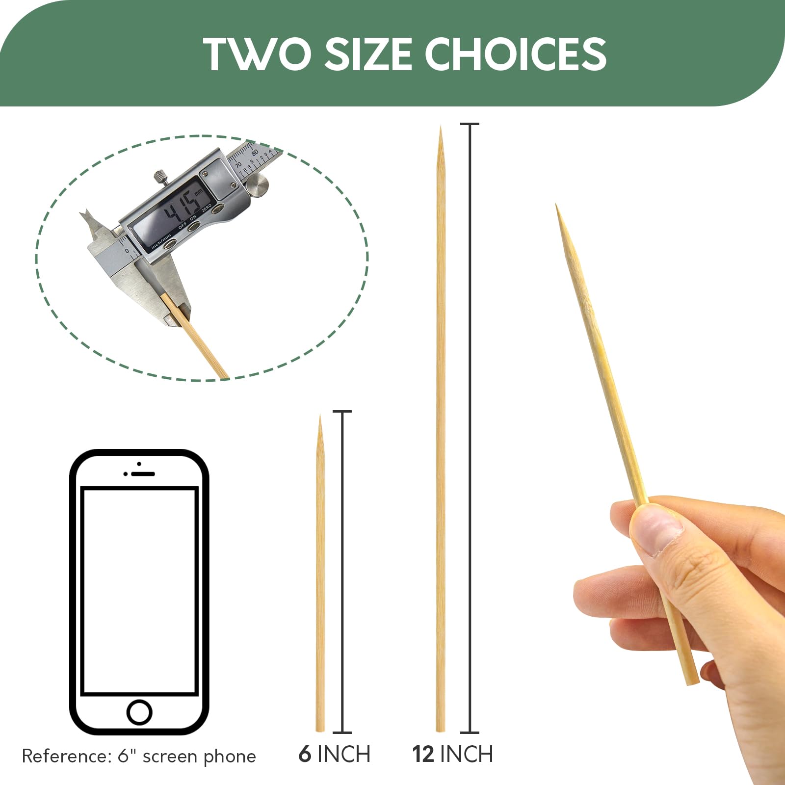 12 Inch Bamboo Skewers 400Pcs, F=4Mm - Thick Wooden Skewers For Grilling, Bbq, Fruit Kabobs, Appetizers, Chocolate Fountain - Na