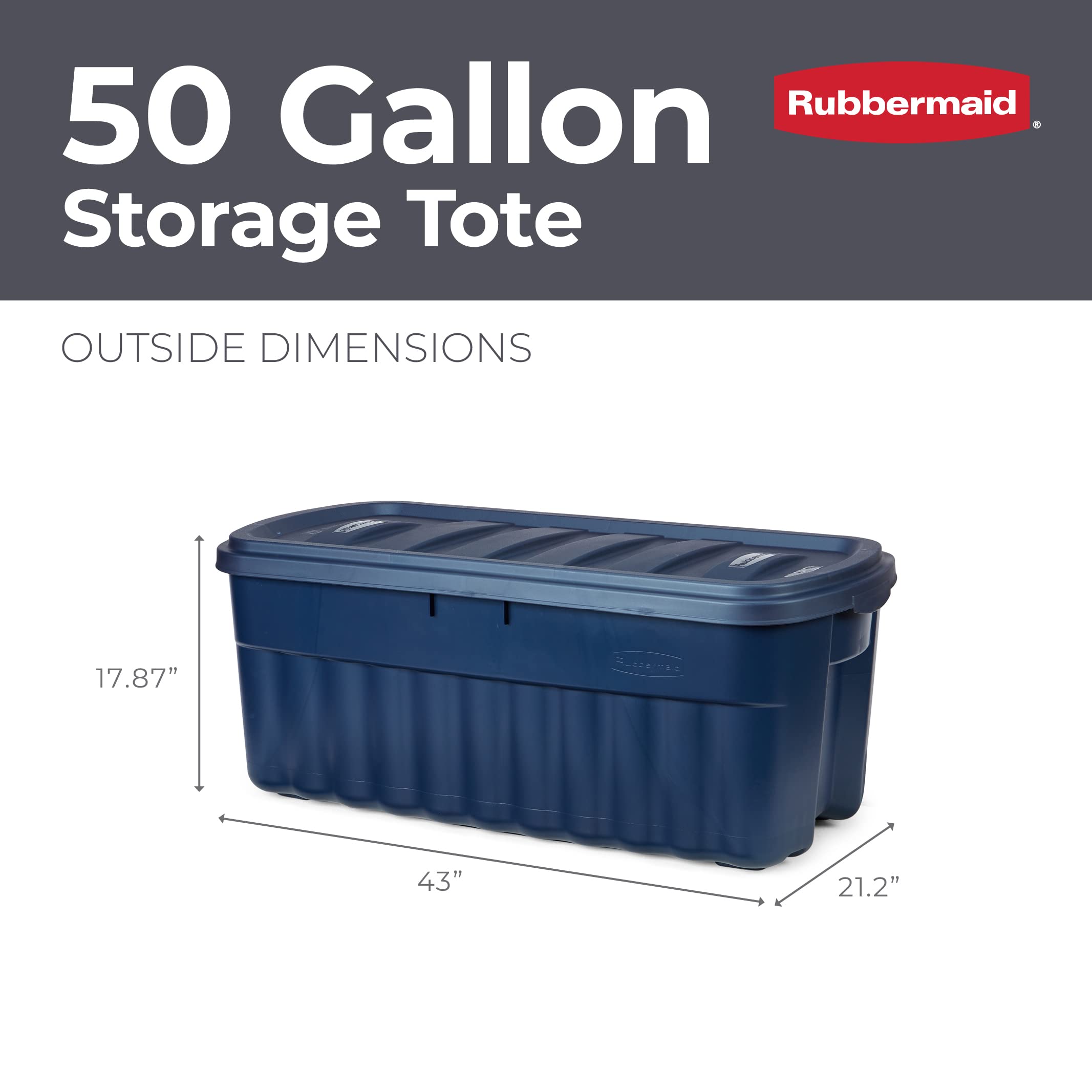 Rubbermaid Roughneck Storage Totes 50 Gal, Large Durable Stackable Storage Containers, Great For Basement, Attic, Garage Storage