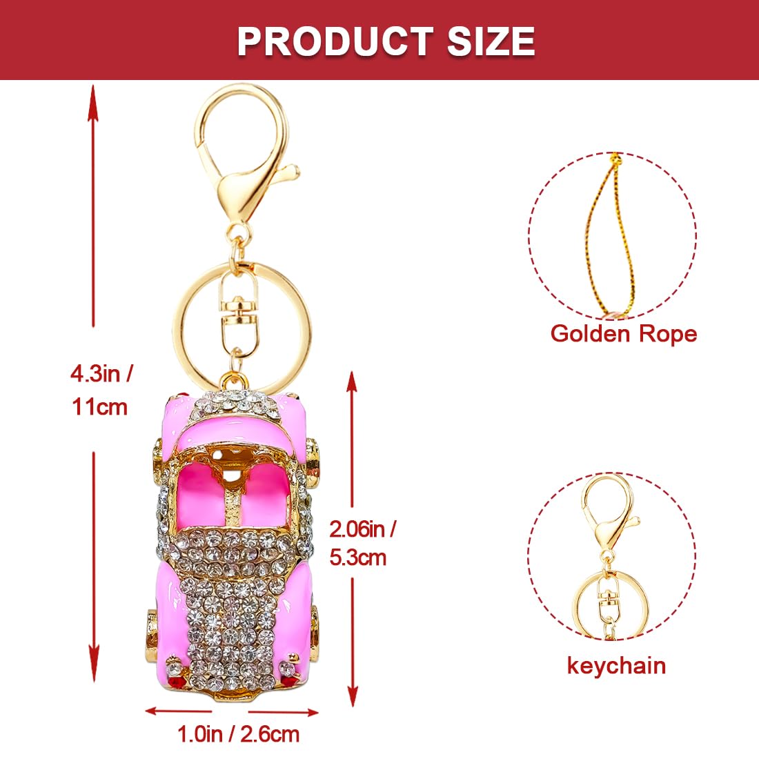 Car Ornaments, Cars Ornament for Christmas Tree, Pink Metallic Handmade with Rhinestone, Beautiful Classic Cute Christmas Orname