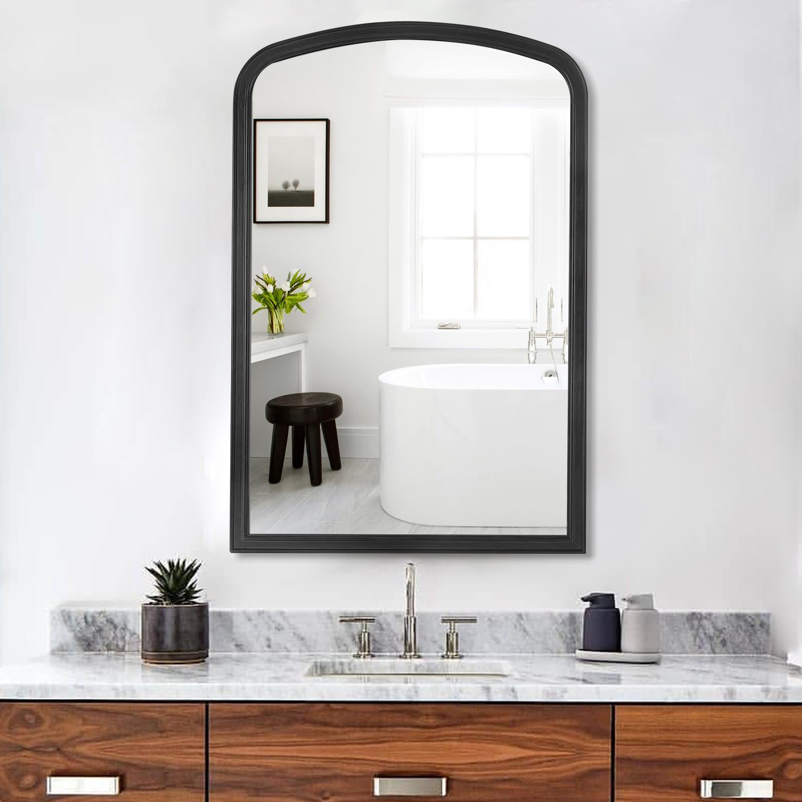 WallBeyond Arched Wall Mirror Wood Framed, 20 x 30 Rustic Farmhouse Wood Arched Mirror for Bathroom Wall Decor Entryway Living R
