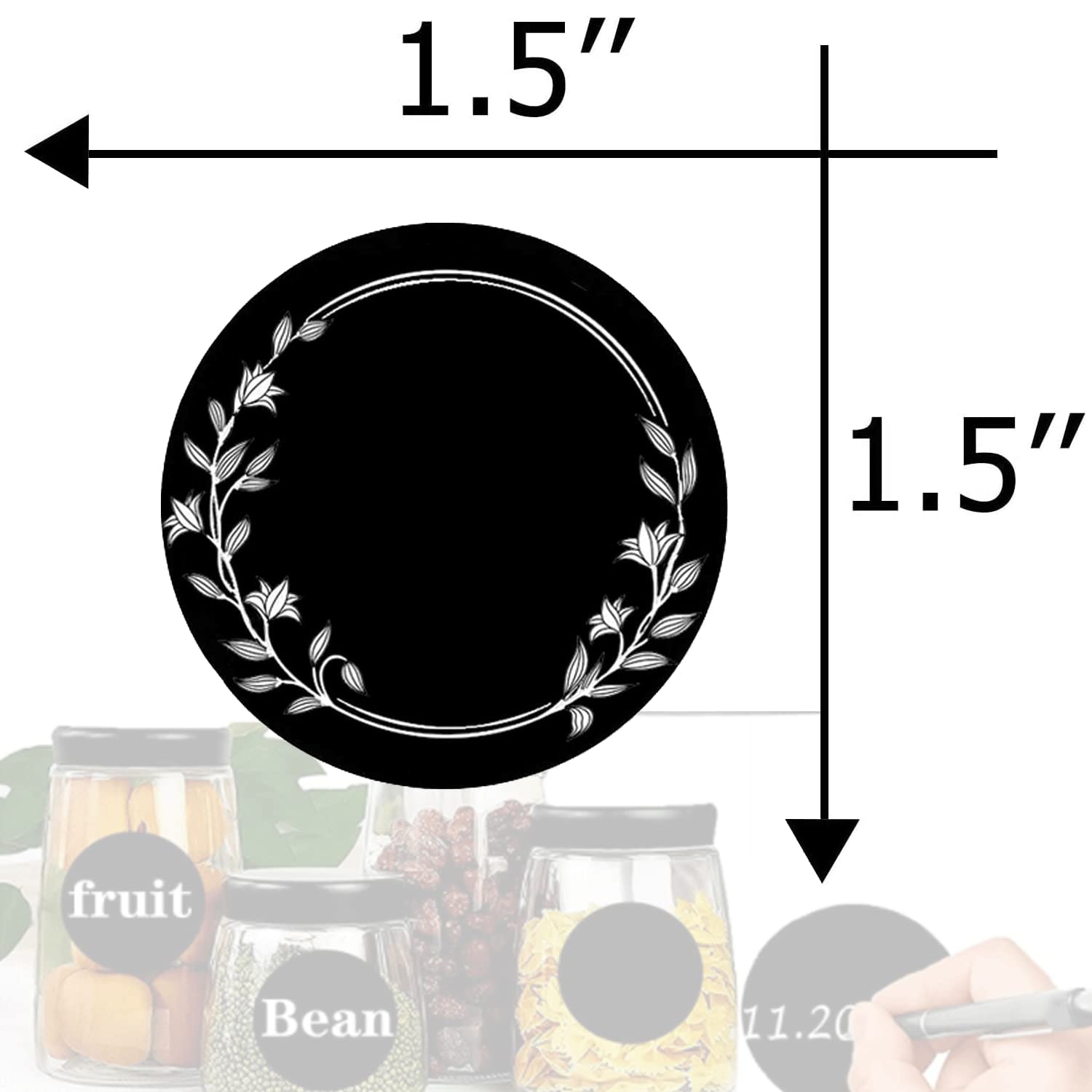 1.5 Inch Round Spice Jar Chalkboard Labels With Wreath Design Blackboard Stickers Kitchen Pantry Labels For Canning Bins,Contain