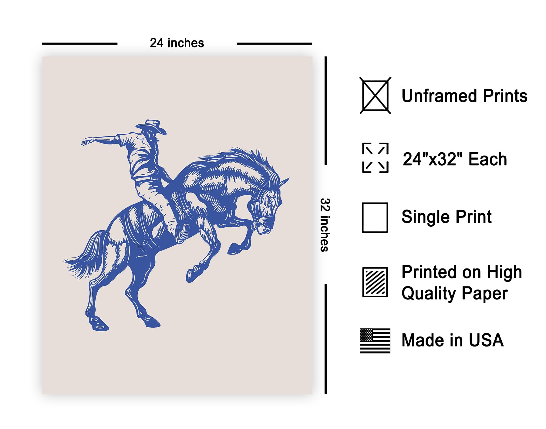 Poster Master Cowboy On Bucking Horse Poster - Retro Blue Cowboy Print - Western Art - Rodeo Art - Wild West Art - Gift For Him