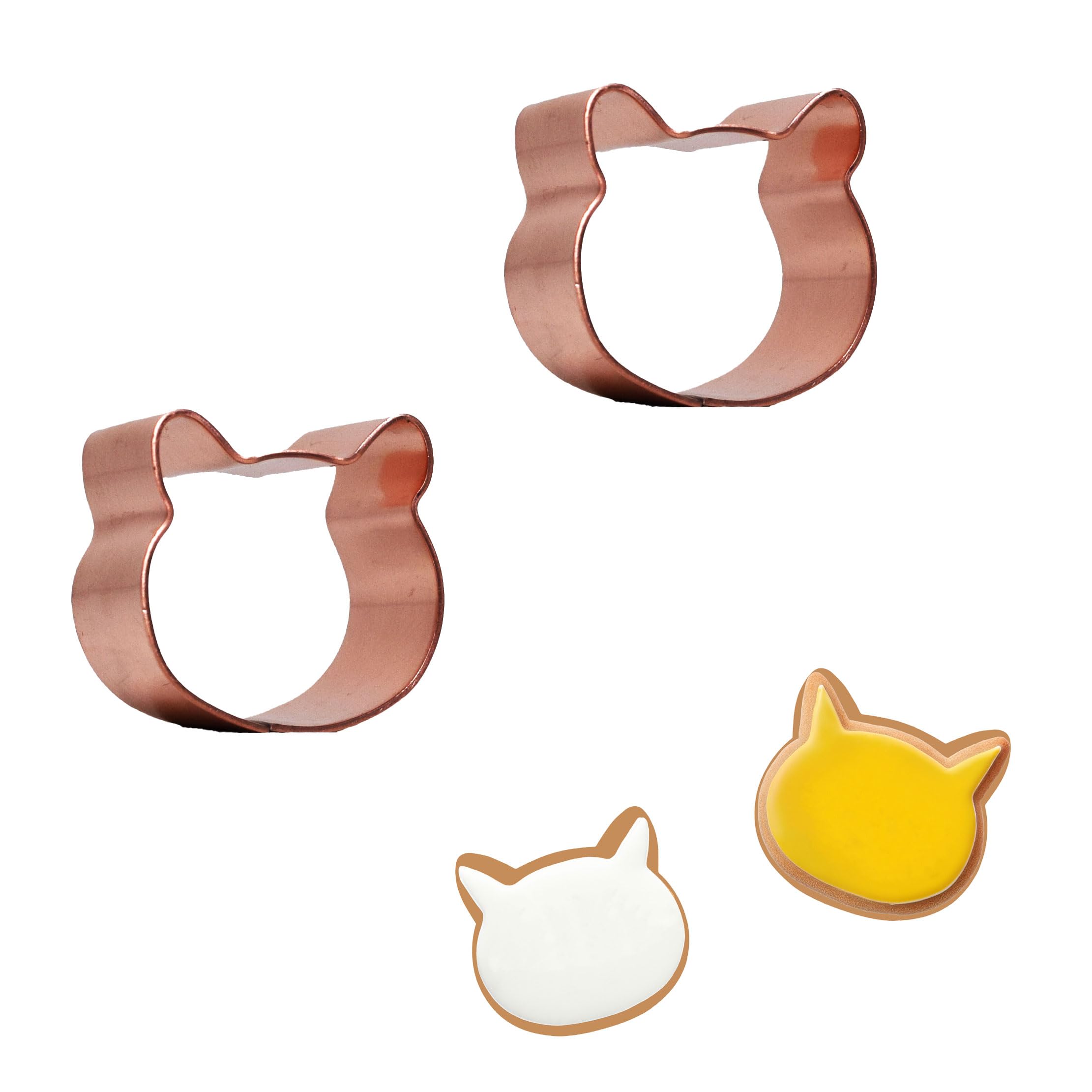 Tiny 1 Inch Cat Face Cookie Cutter Set Of 2 - Handcrafted Copper By The Fussy Pup