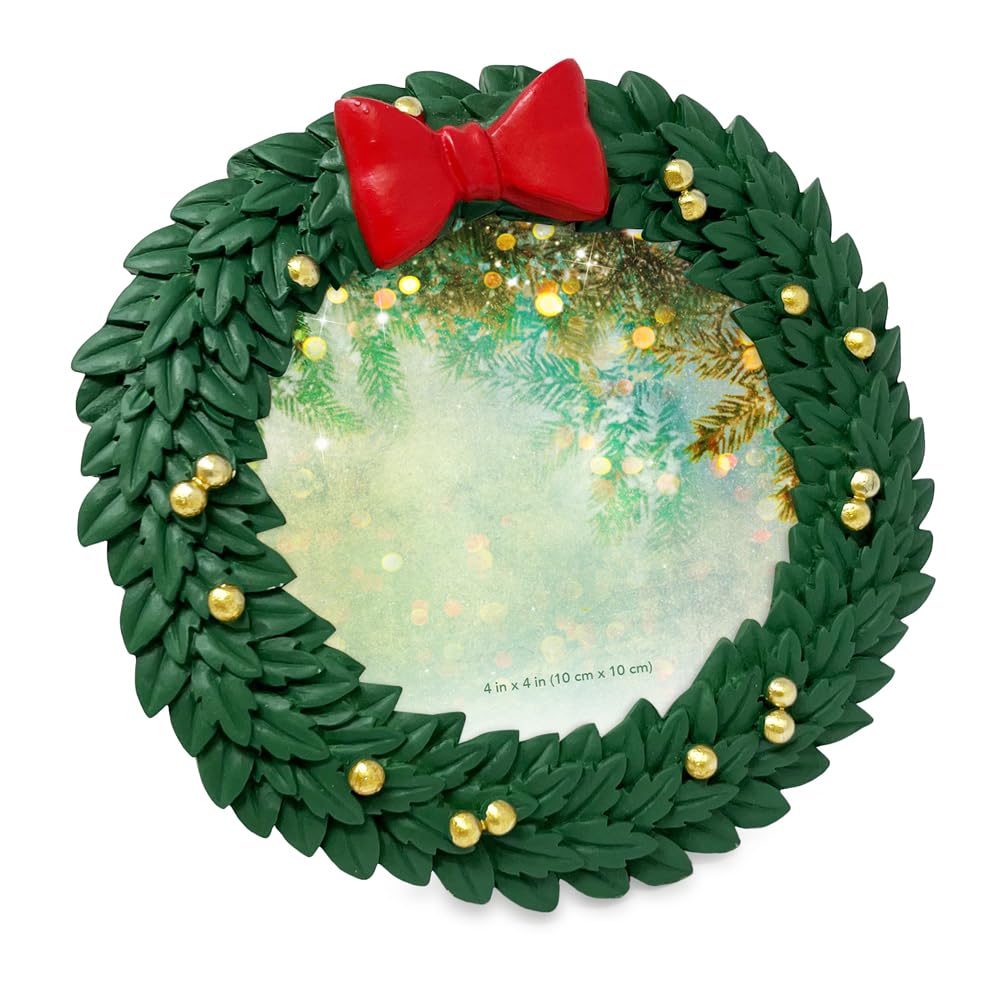 Isaac Jacobs 4x4 Green Wreath Holiday Picture Frame, Festive Photo Gift for Loved Ones, Tabletop or Wall Display, Elegant Home D