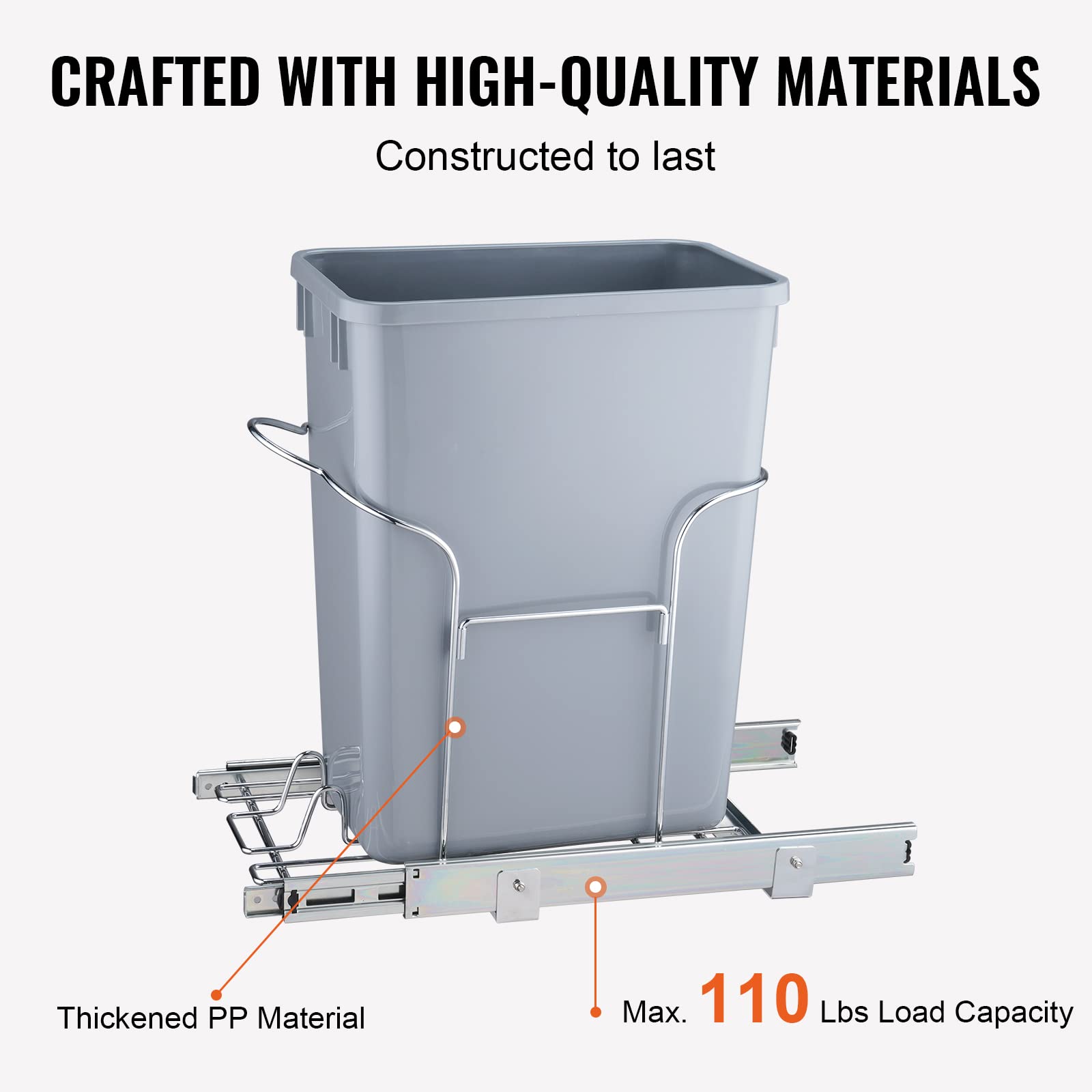 Vevor Pull-Out Trash Can, 29L Single Bin, Under Mount Kitchen Waste Container With Slide And Handle, 110 Lbs Load Capacity Heavy