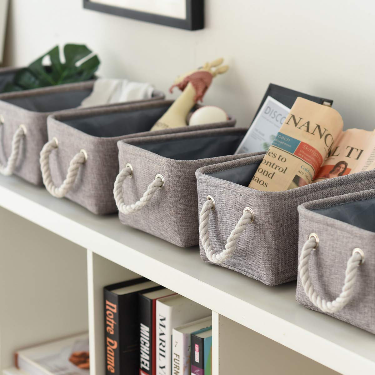 TheWarmHome Foldable Small Storage Baskets with Strong Cotton Rope Handles [6-Pack] Gray Collapsible Storage Bins Set Works As Baby Toy Storage  Nursery Baskets