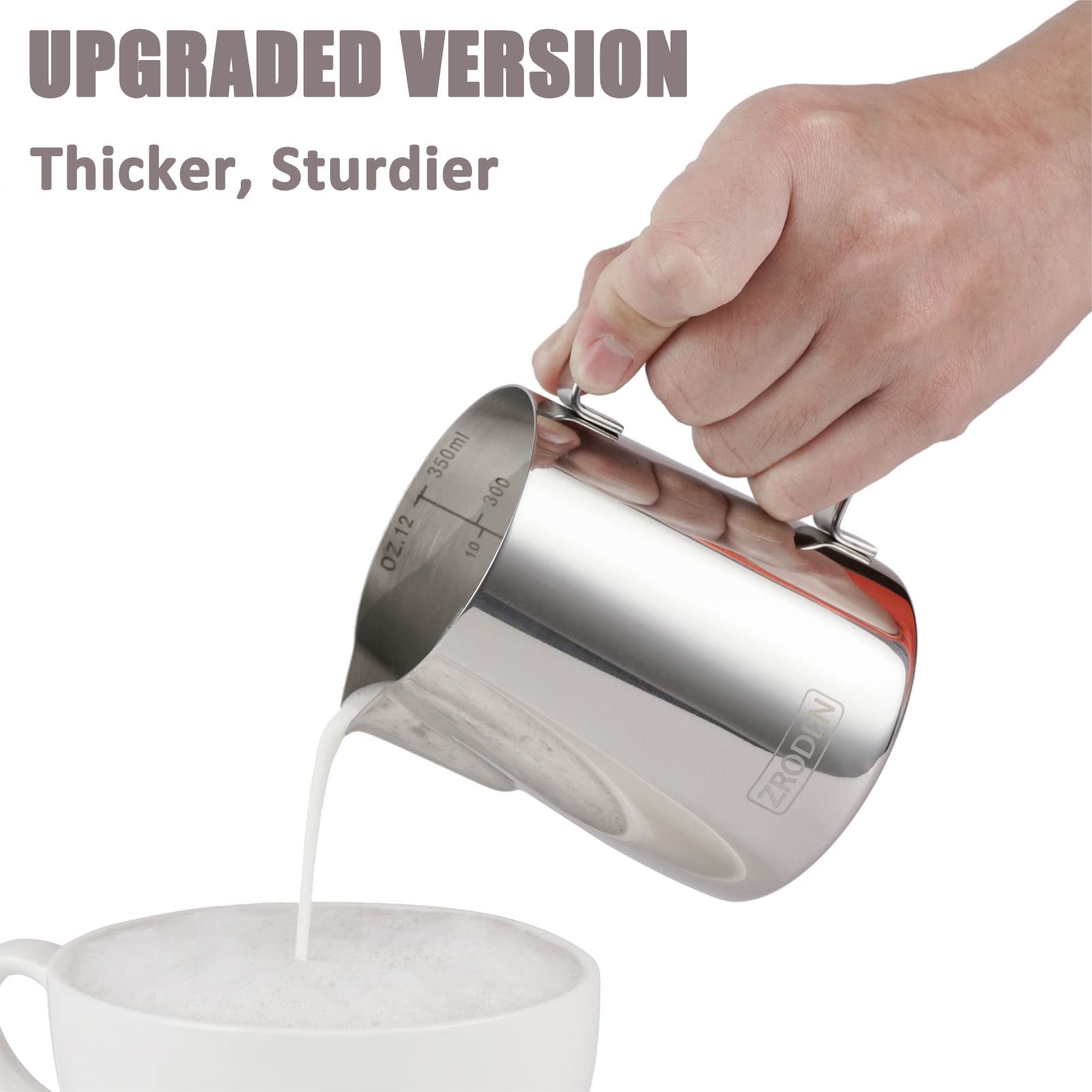 Milk Frothing Pitcher, Thicker Version 20Oz Espresso Steaming Pitchers Stainless Steel Cappuccino Coffee Machine Accessories Bar