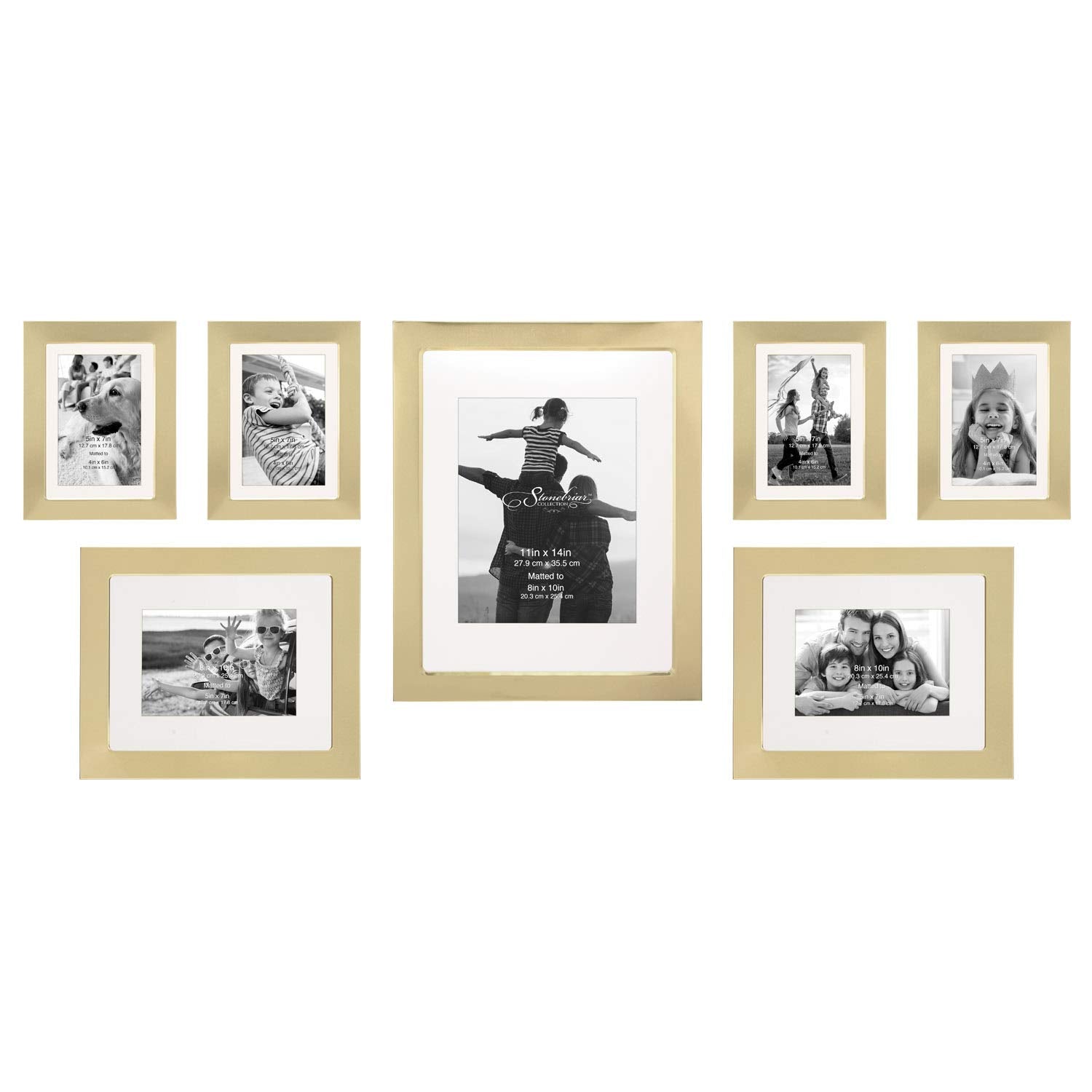 Stonebriar Decorative Stamped Gold 7 Piece Photo Frame Set, Wall Hanging Display, Modern Gallery Wall Set