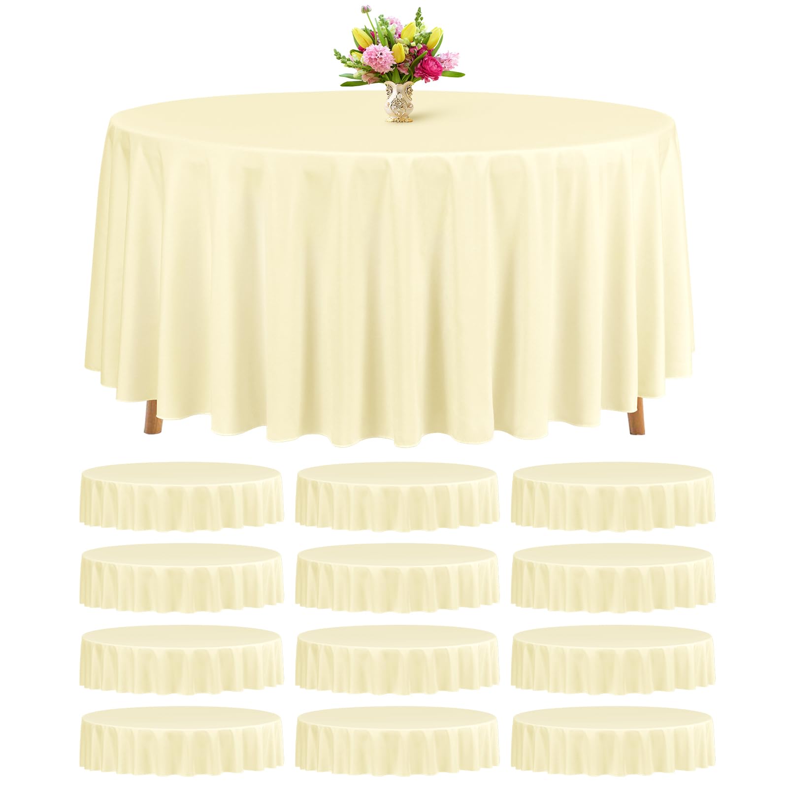 Teruntrue 12 Packs Beige Round Tablecloths 120 inch Round Table Cloth, Washable Polyester Fabric for Wedding Parties Banquet Hol