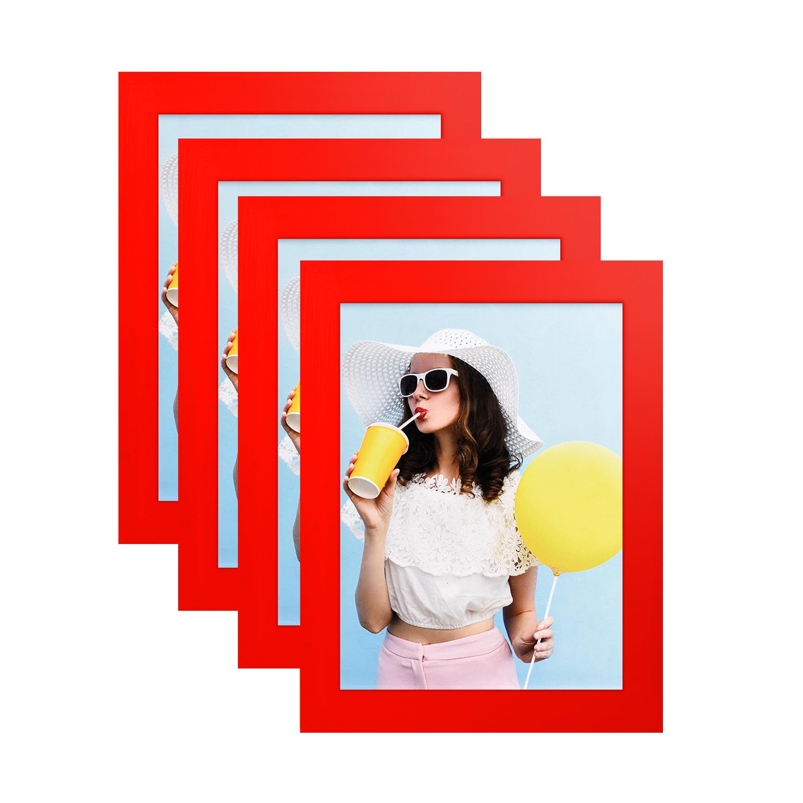 wyooxoo 5x7 Picture Frames Set of 4 Red Made Of Solid Wood Photo Frames Colorful Frame with HD Plexiglass For Tabletop Display o