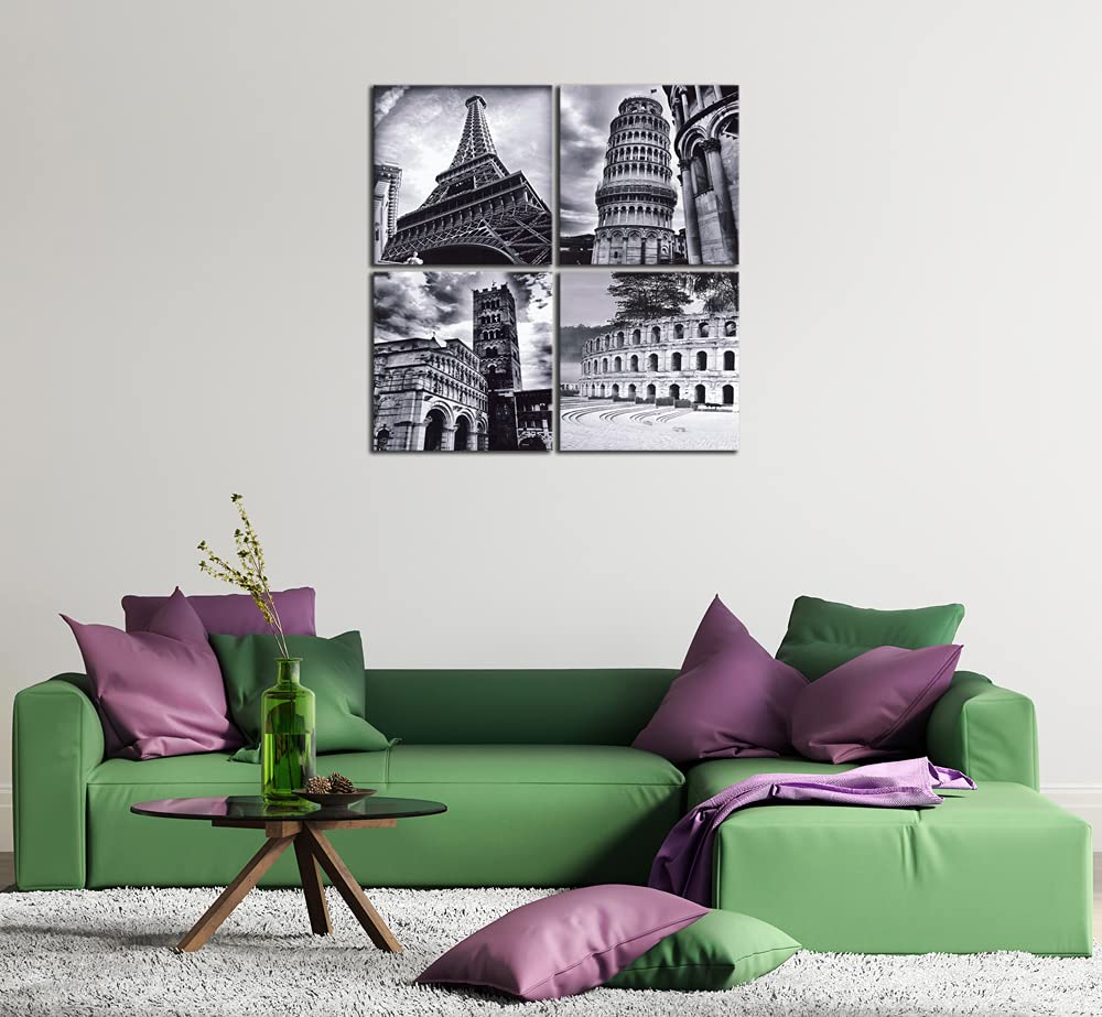 Wieco Art 4 Panels Large Canvas Prints Wall Art Europe Architectures Pictures Paintings For Living Room Kitchen Home Decor Moder