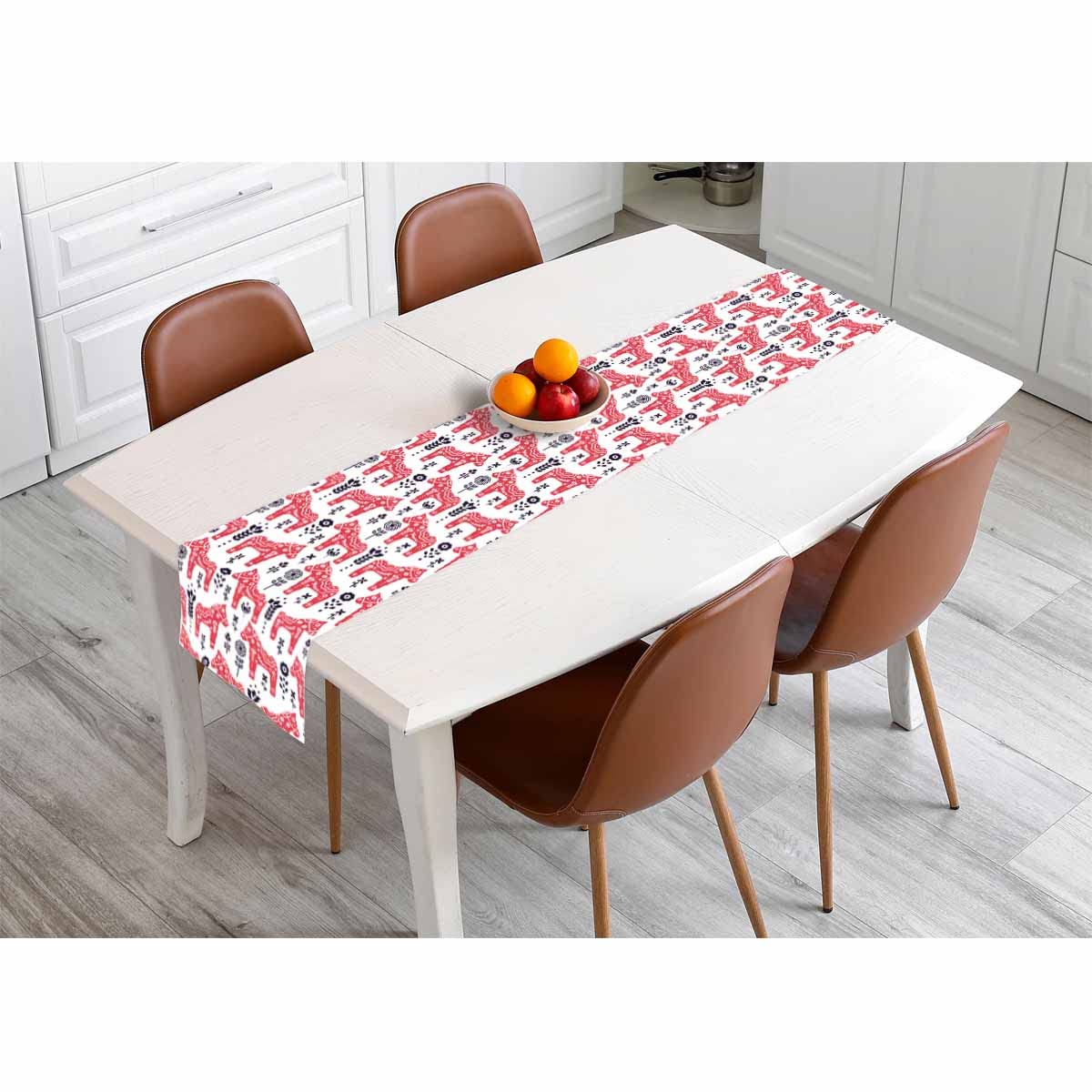 Hosnye Table Runner Red Folk Swedish Horse Floral,Cotton Linen Table Runner Decoration For Kitchen Family Dinner Table Holiday P