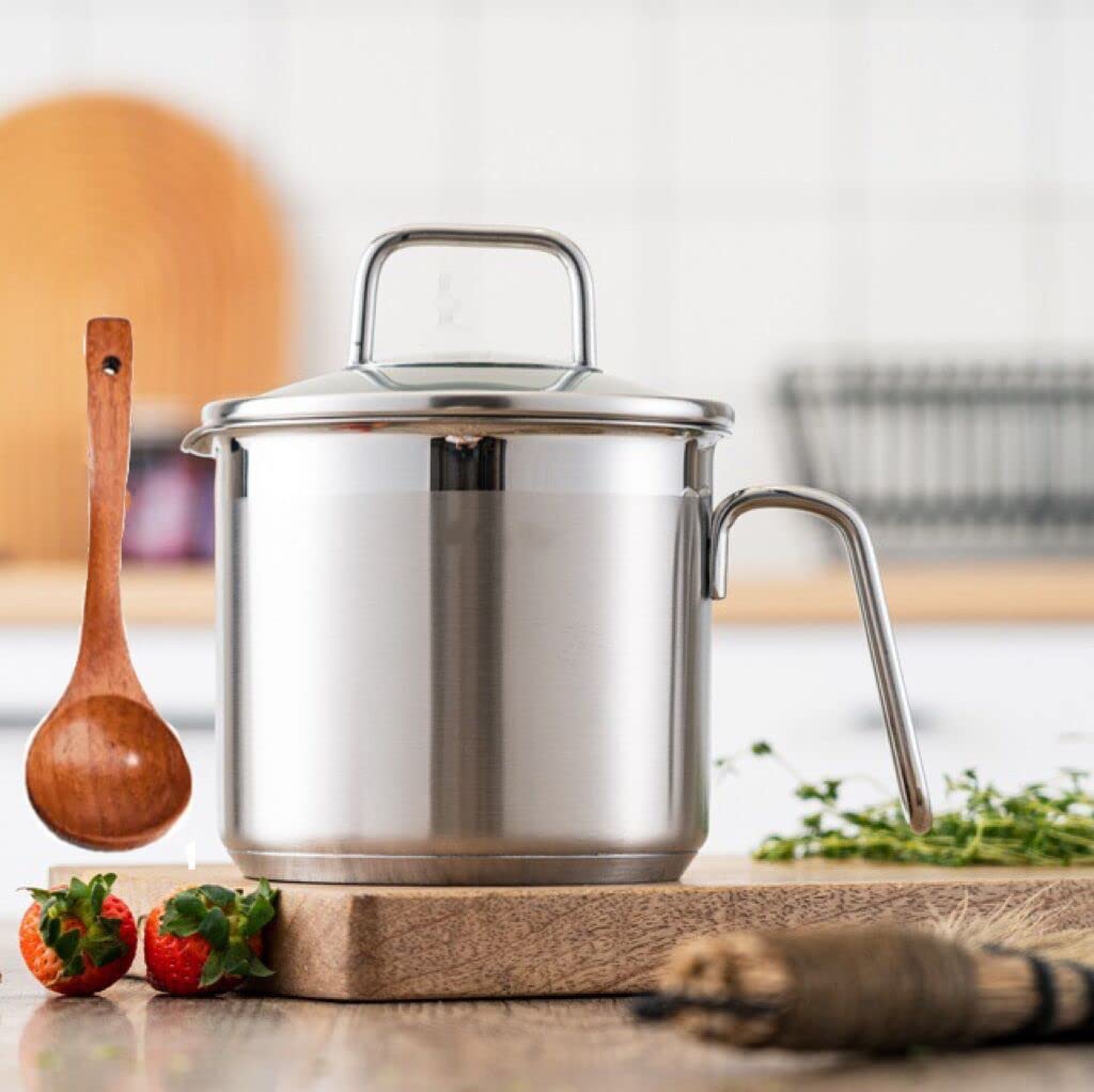 1.5 Quart Saucepan With Pour Spout, Multi Pot With Straining Lid And Soup Serving Spoon - Perfect For Boiling Milk, Sauce, Gravi