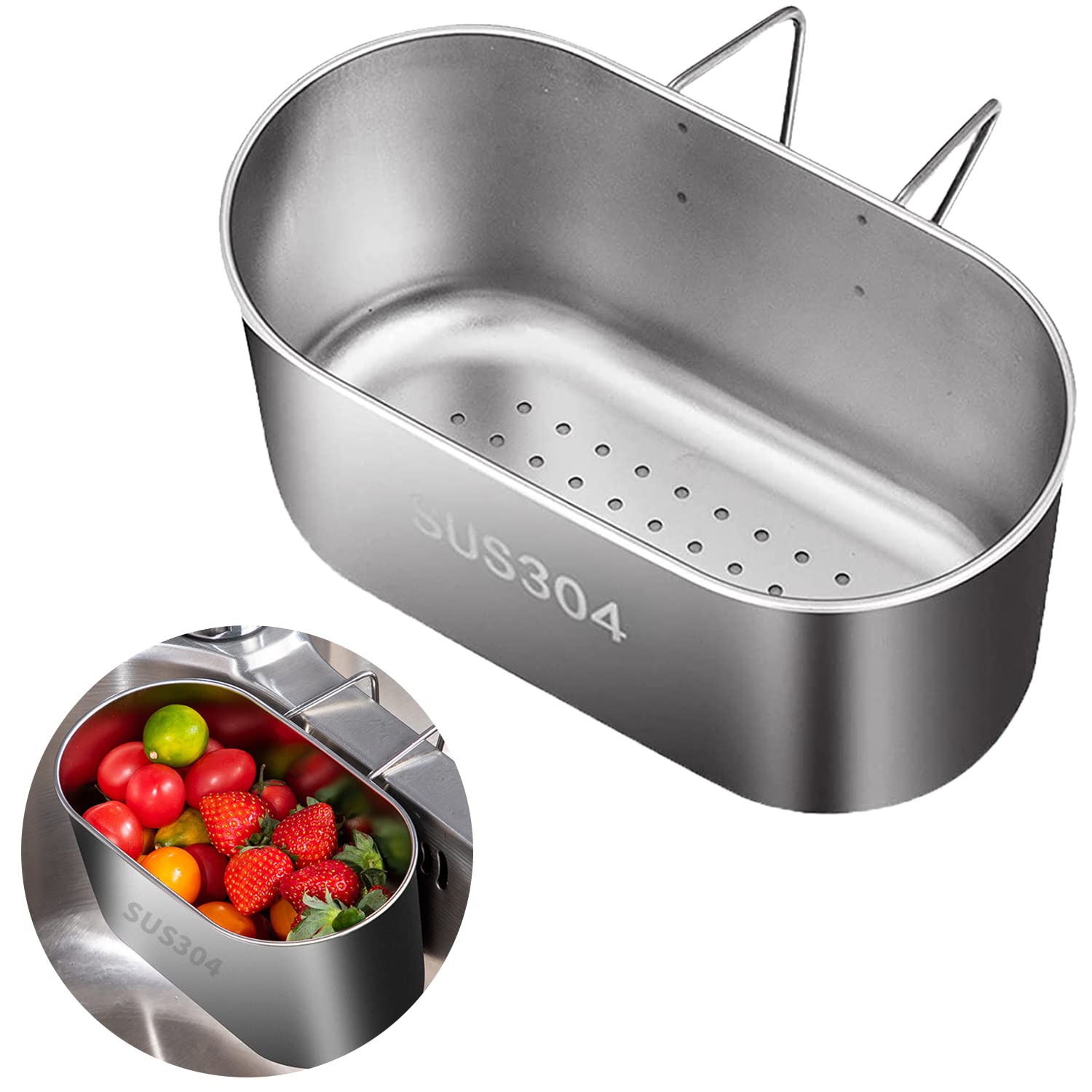Stainless Steel Sink Drain Strainer Basket, Multifunction Hanging Sink Strainer Colander Drain Basket, Kitchen Sink Food Waste F
