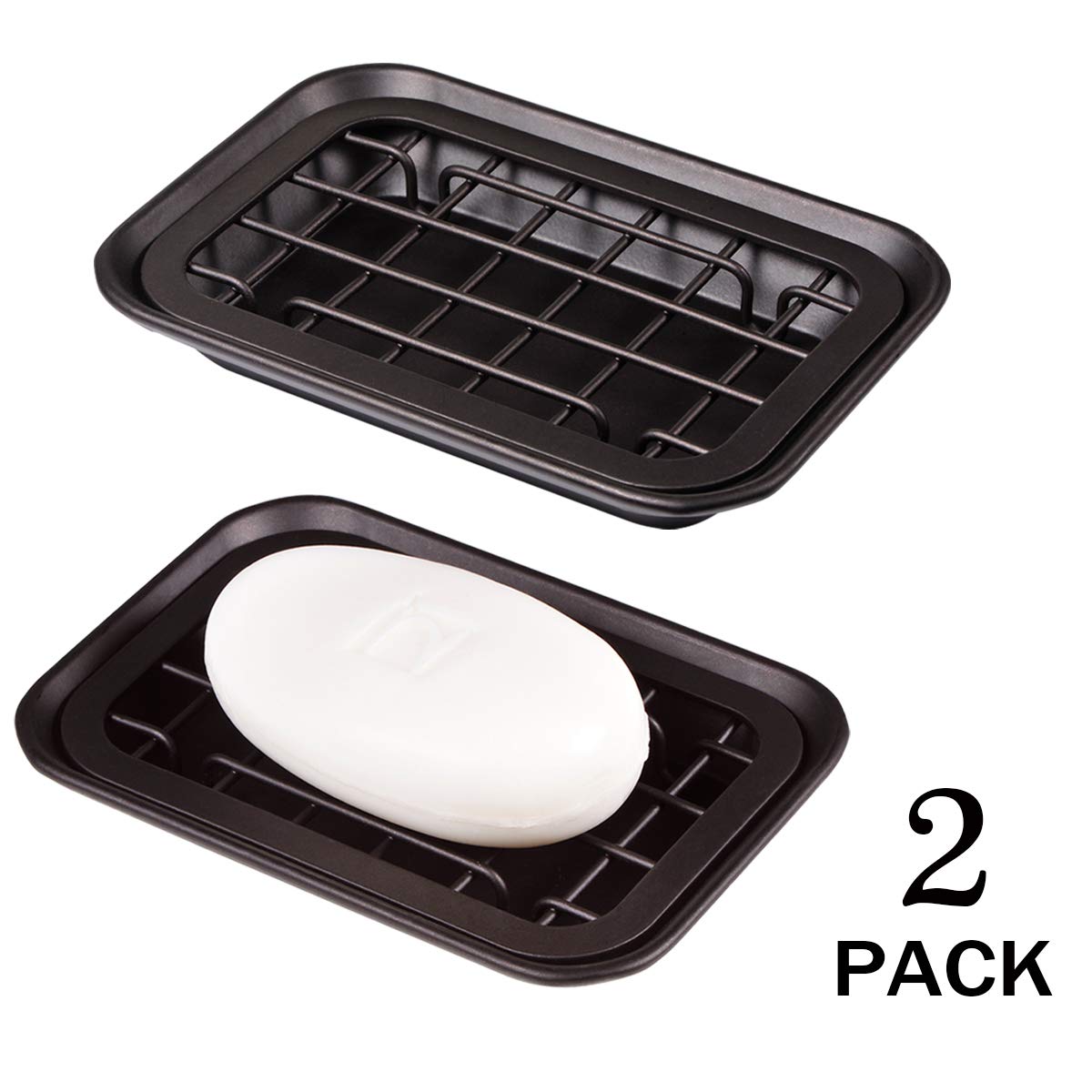 Kitchen And Bathroom Soap Dish Tray - Metal 2-Piece Soap Dish Tray With Drainage Grid And Holder For Kitchen Sink Countertops To