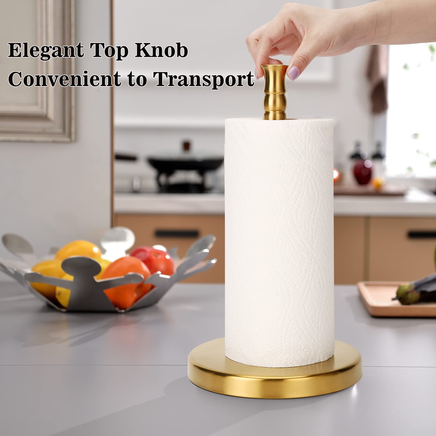 Sfemn Paper Towel Holder Countertop, Weighted Base For One-Handed Tear, Free Standing Paper Towel Holder Stand, Stainless Steel