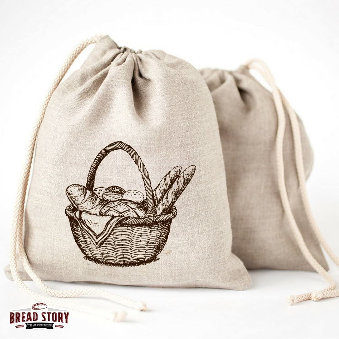 Bread Story Natural Linen Bread Bags - 2-Pack Large 11x15in, Beige, Reusable Food Storage for Artisan Bread, Housewarming Gift