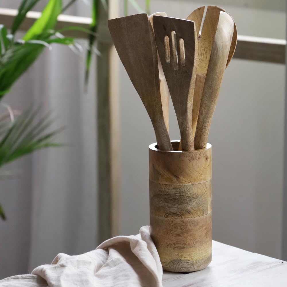 The Art Box Wooden Spoons For Cooking - 5 Pcs Natural Acacia Wood Non-Stick Cooking Spoons, Spatula Spoon Nonstick Wooden Utensi