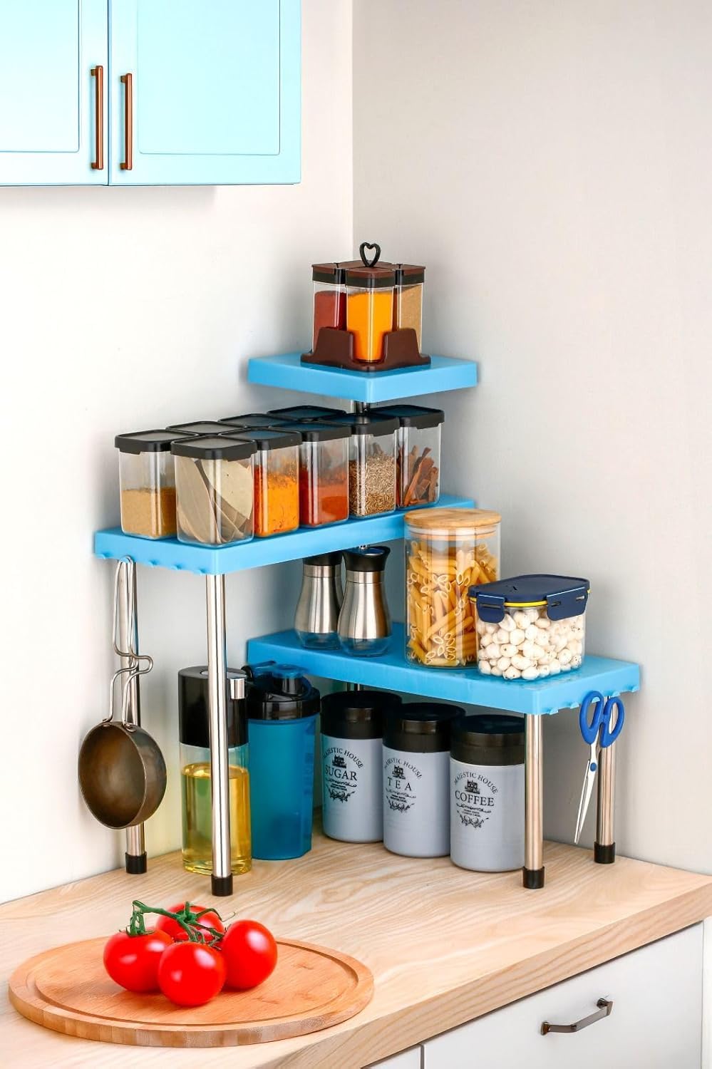 Yuddhav Countertop Organizer Rack | 3 Tier | Kitchen Corner Shelf | Adjustable Stand For Office, Cabinet & Bathroom | MultiPurp