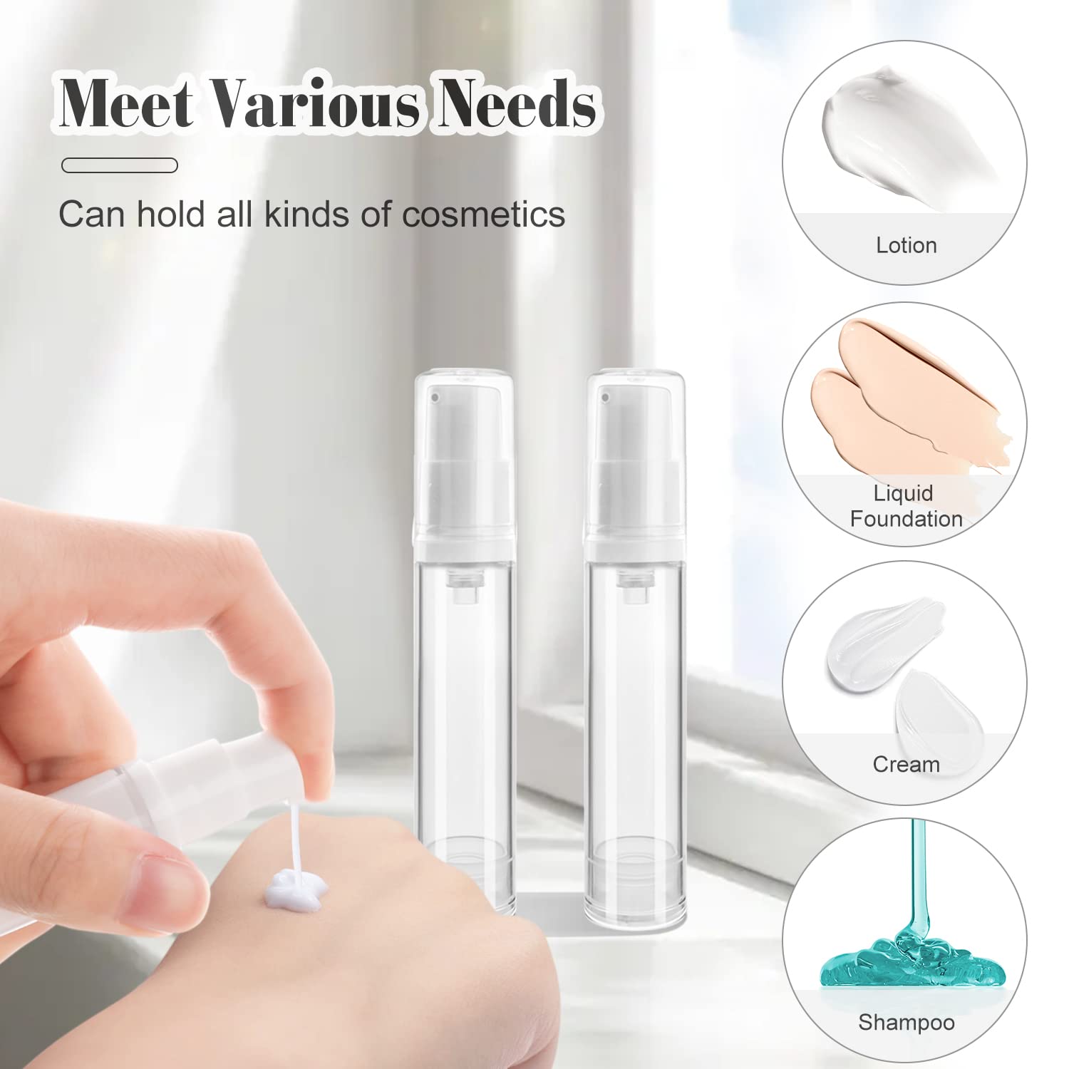 20Pcs 10Ml/0.34Oz Airless Pump Bottle Refillable Plastic Airless Vacuum Dispenser Portable Clear Cosmetic Sample Vial Container