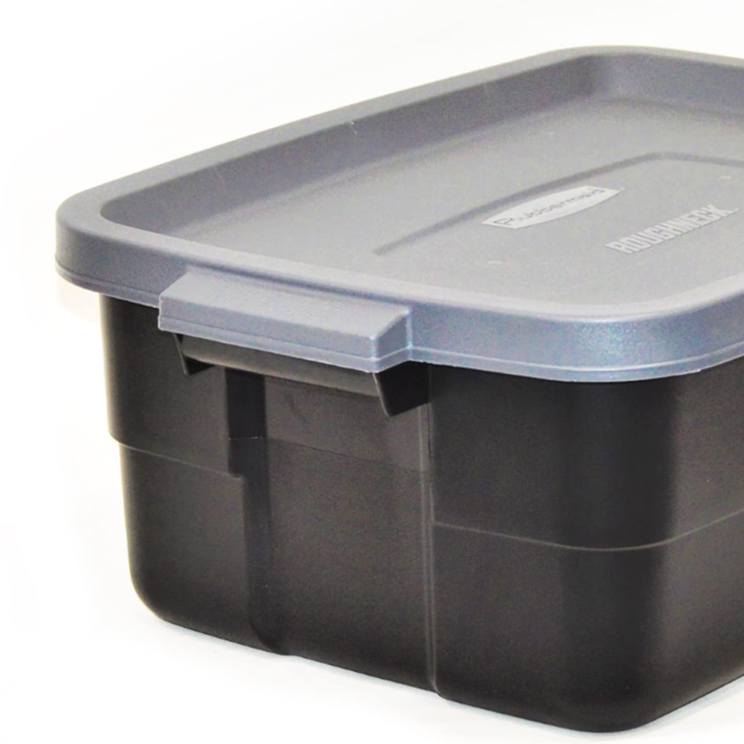 Rubbermaid Roughneck Tote 10 Gal - 6 Pack |Made In The Usa| Black & Grey, Rugged Plastic Stackable Storage Tote With Lid And Han