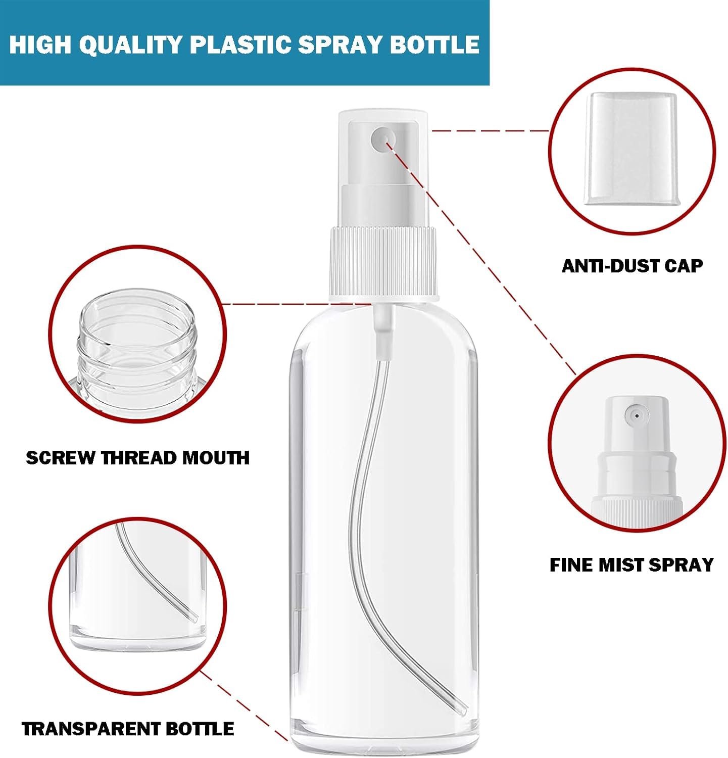 Aodestiny 100Pcs 2Oz/60Ml Small Spray Bottle, Clear Fine Mist Spray Bottle Mini Empty Hair Spray Bottle, Plastic Refillable Cosm
