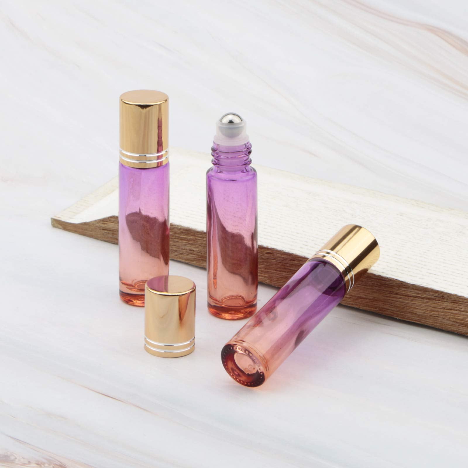 Ellbest 10Pcs 10Ml Rolling Glass Bottle For Essential Oil Colorful Roller Bottles With Stainless Steel Roller Balls & Funnels Re