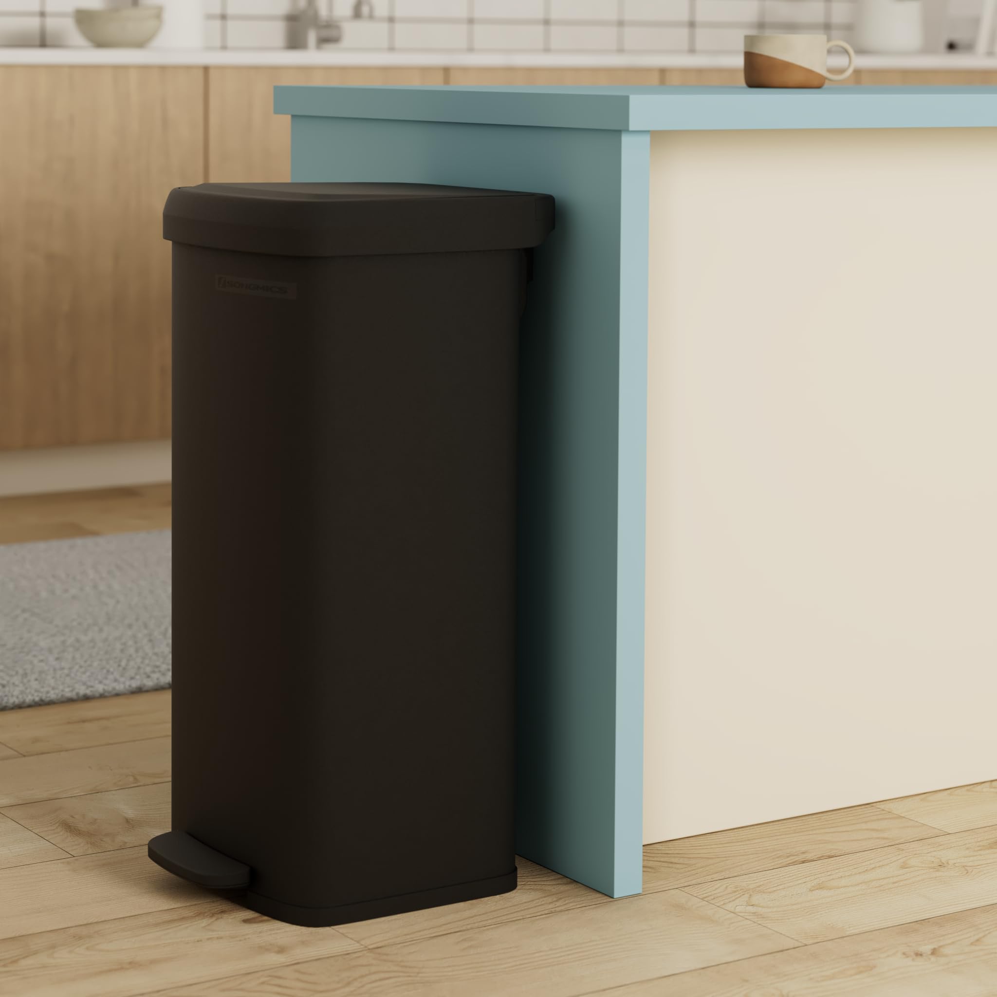 Songmics Kitchen Trash Can, 18-Gallon Stainless Steel Garbage Can, With Stay-Open Lid And Step-On Pedal, Soft Closure, Tall, Lar