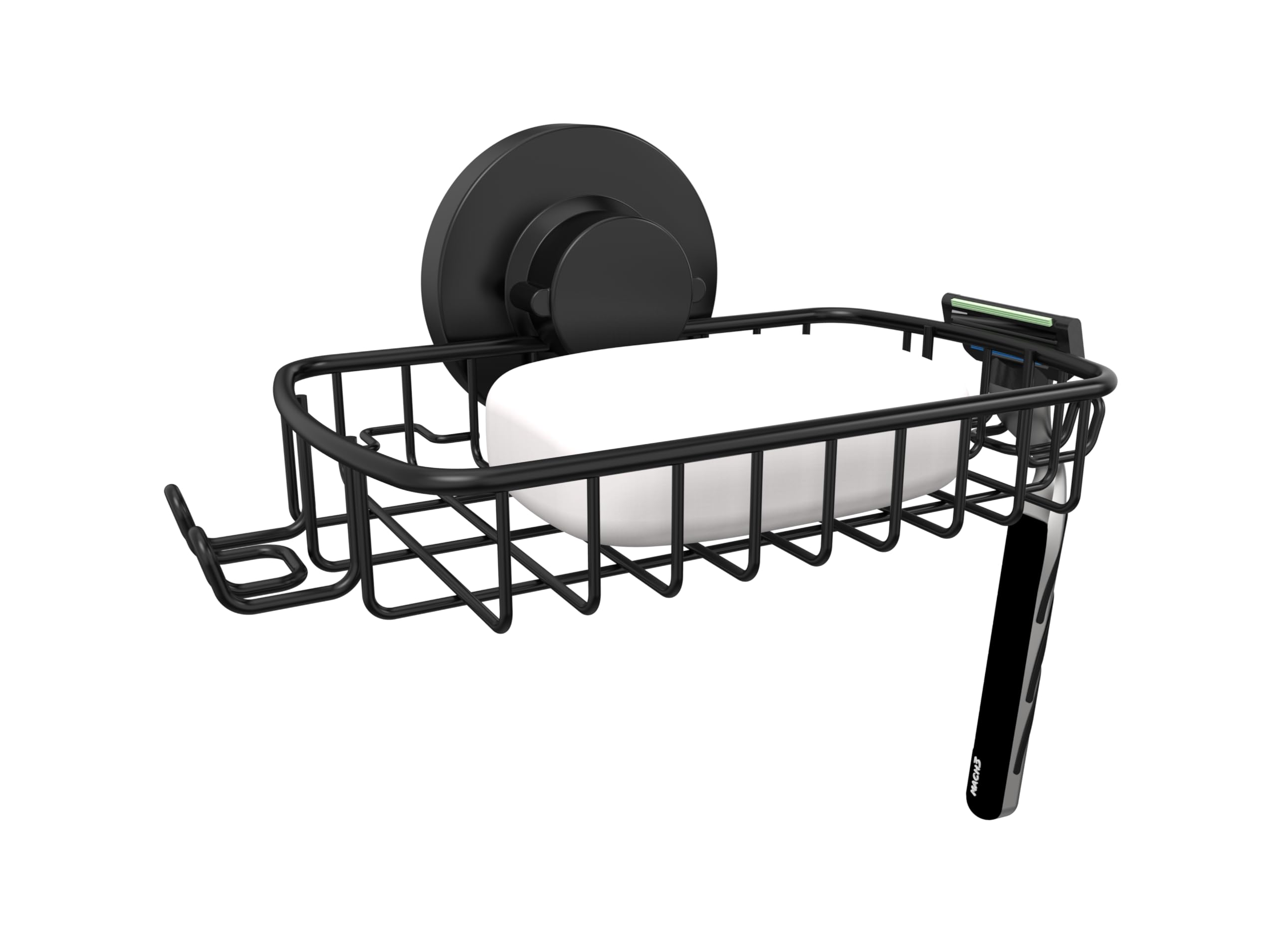 Soap Dish For Shower Suction Cup Powerful Vacuum System Rustproof 304 Stainless Steel Basket Sponges Holder With Razor Hooks For