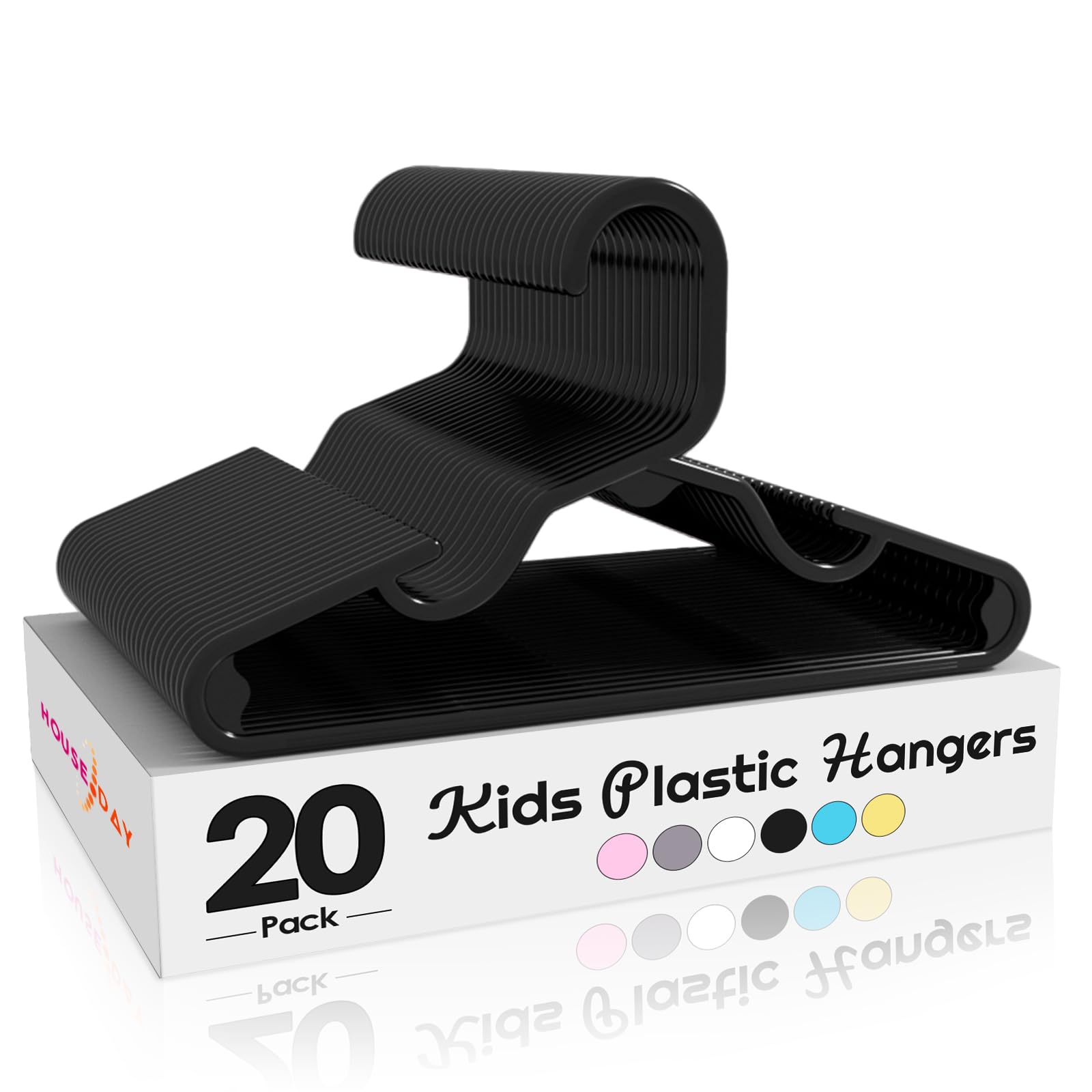 House Day Premium Baby Hangers 20 Pack, 11 Inch Kids Plastic Hangers Black, Slim Childrens Hangers For Infant, Toddler, And Chil