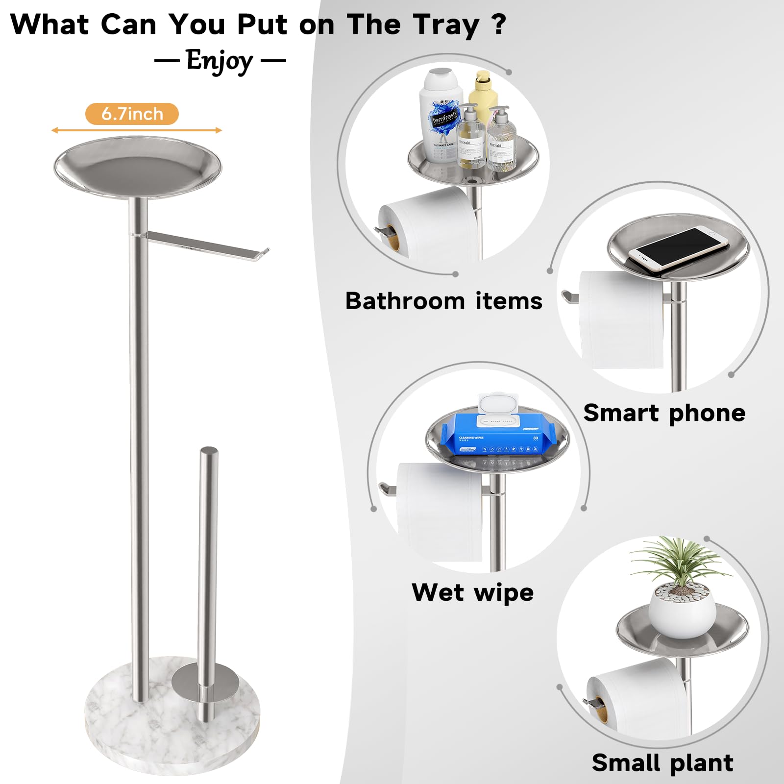 Feilern Toilet Paper Holder Stand With Marble Base, Toilet Paper Holder Stand Free Standing With Phone Shelf, Large Capacity Bat