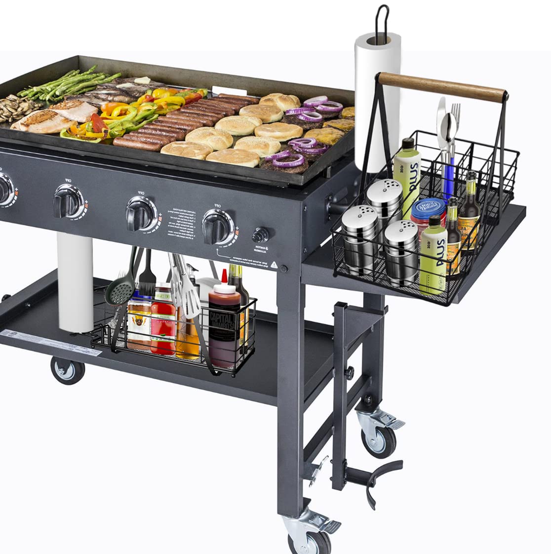 Lelocle Picnic Caddy And Grill Utensil Caddy,Condiment Caddy, Grill-Caddy,Adjustable Compartment Storage,With 3 Hooks,Sturdy Thi