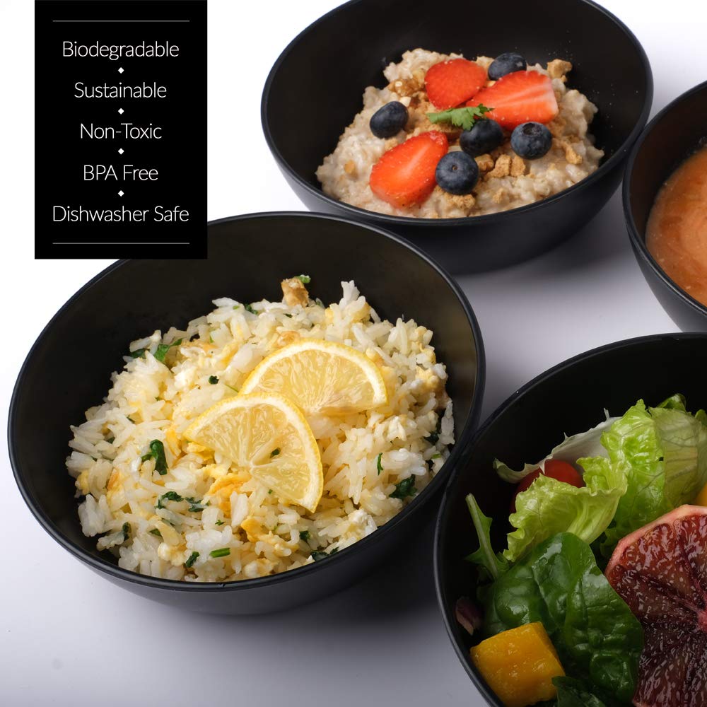 Jiol Acassa, Cereal Soup Bowls Set Of 4, Black Cereal Bowls, 26 Ounce, Bowls For Salad, Ice Cream, Oatmeal, Bamboo Fiber, Dishwa