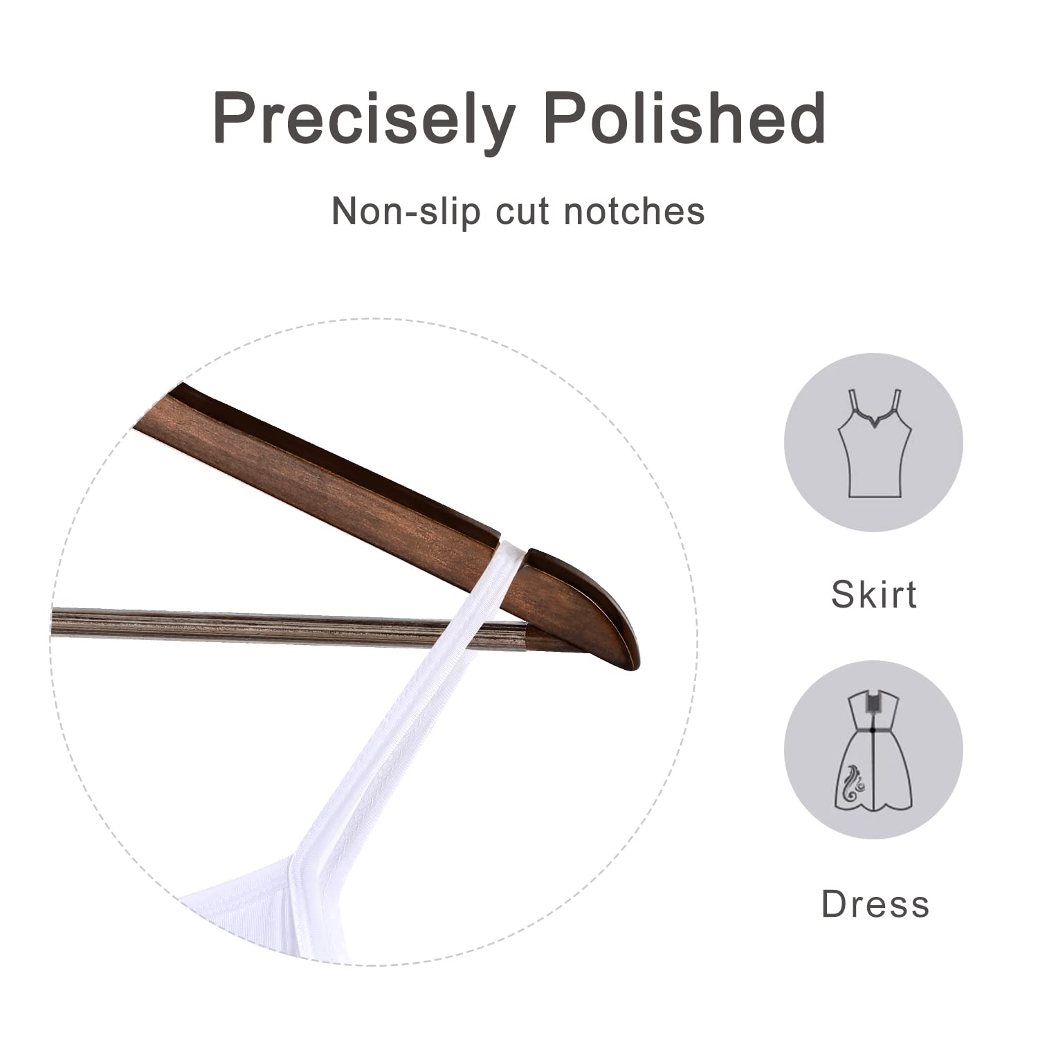 TOPIA HANGER Wooden Coat Hangers 30 Pack  Vintage Wood Suit Hangers with Non Slip Pants Bar  360? Swivel Hook and Shoulder Notches for Camisole  Jacket  Pants  Smooth Finish Clothes Hangers - CT34A30