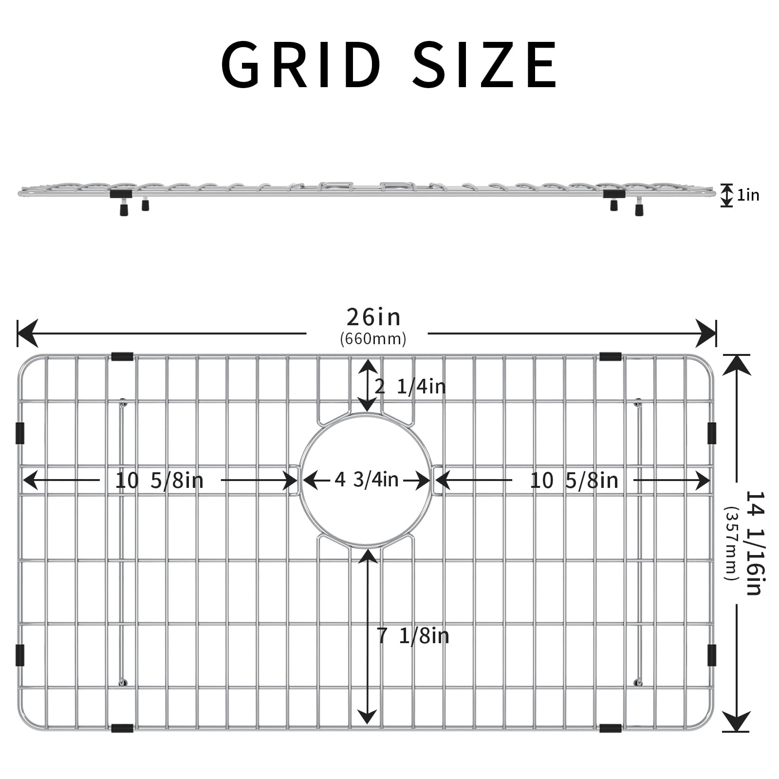 Stainless Steel Sink Grid And Protectors For Bottom Of Kitchen Sink, 26'' X 14'' With Rear Drain For Single Sink Bowl, For Sink