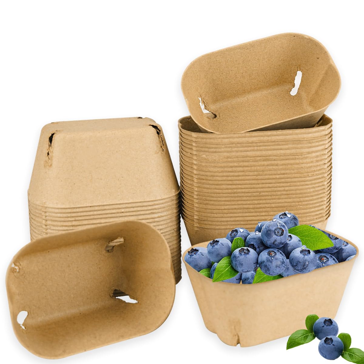 50 Count Pulp Fiber Berry Basket Produce Basket Container for Produce Cardboard Fruit Boxes Small for Farmer Market Party Christ