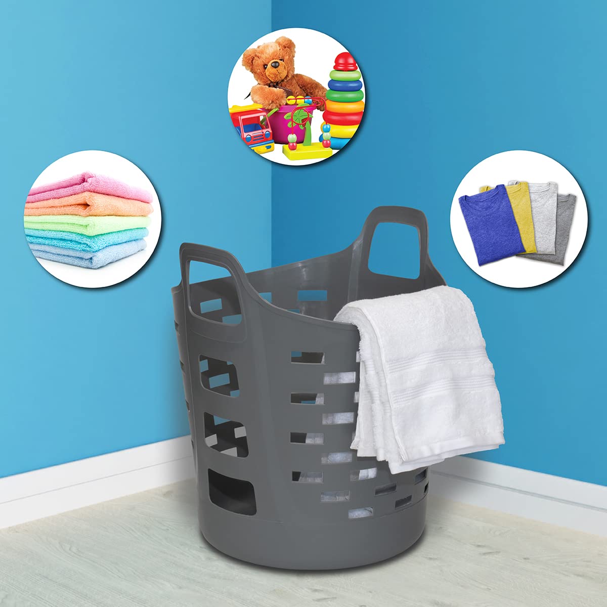 Clorox Flexible Laundry Basket - Plastic Hamper For Clothes, Bedroom, And Storage - Portable Round Bin With Carry Handles, 1 Bus