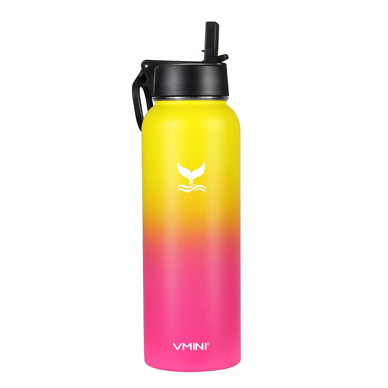 Vmini Water Bottle With Straw, Wide Rotating Handle Straw Lid, Wide Mouth Vacuum Insulated Stainless Steel Water Bottle, Gradien